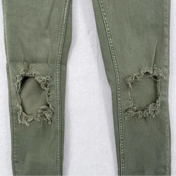 -Free People Women's Green Frayed Skinny Jeans NWT 24
