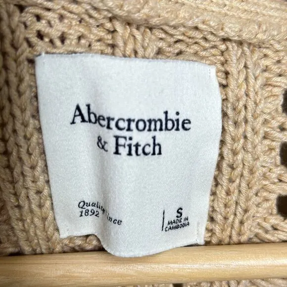 ABERCROMBIE &amp; FITCH Chunky Seed Stitch Crop Sweater Cardigan Tan Sz S {3X28}