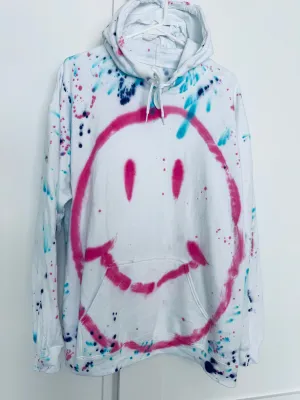Adult Smiley Splatter Unisex Hoodie < Large and XL >