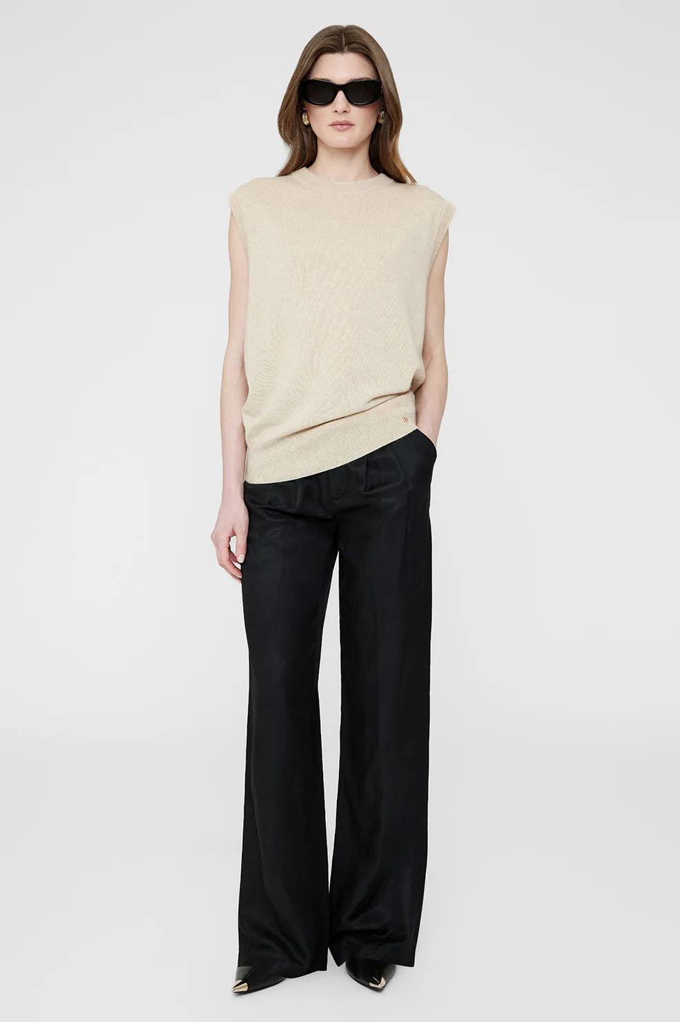 ANINE BING Ronan Cashmere Sweater Vest- Oat SzM