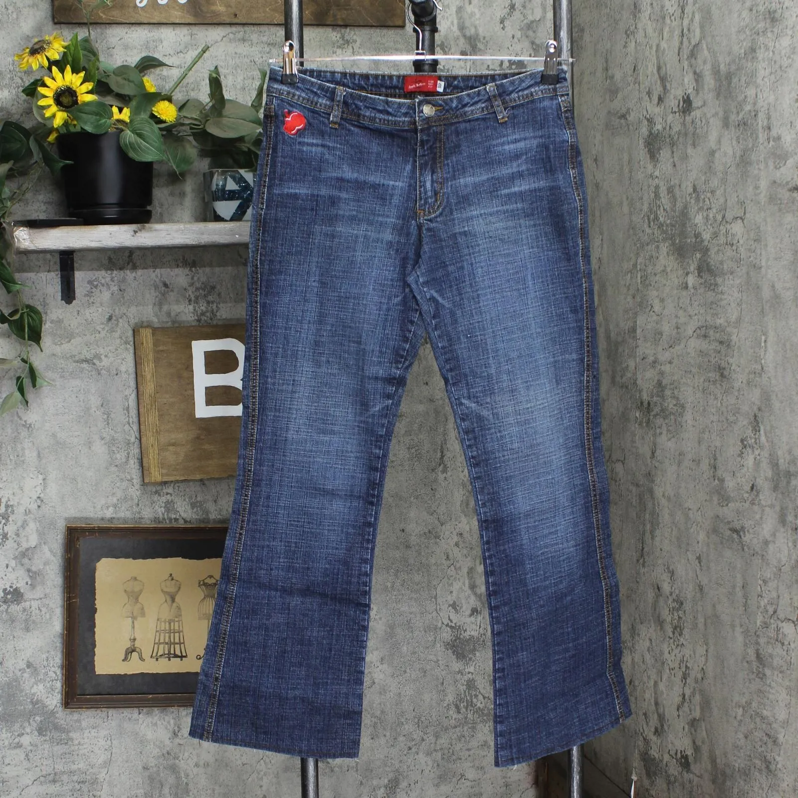 Apple Bottoms Womens Bootcut Pocketless Stretch Jeans Dark Blue 10