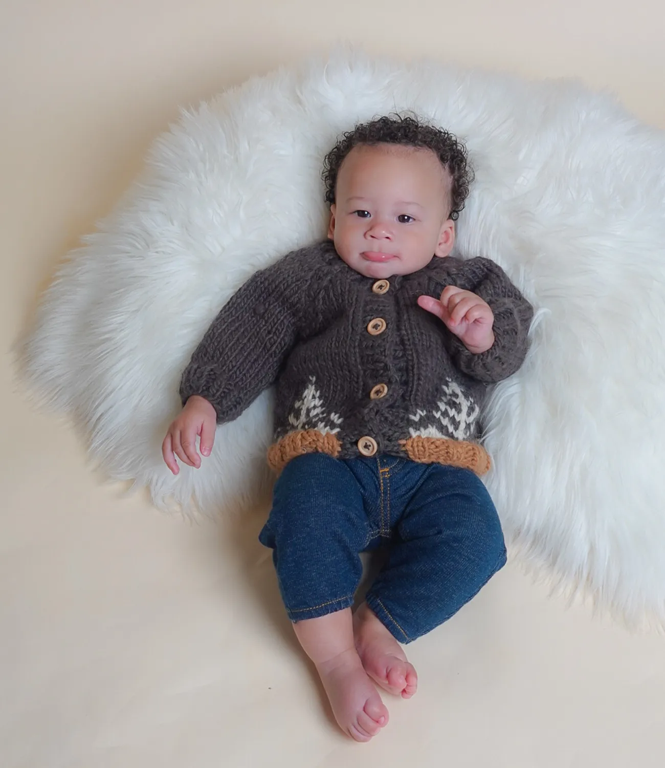 Baby Knit Christmas Button Up Sweater(Dark Green)