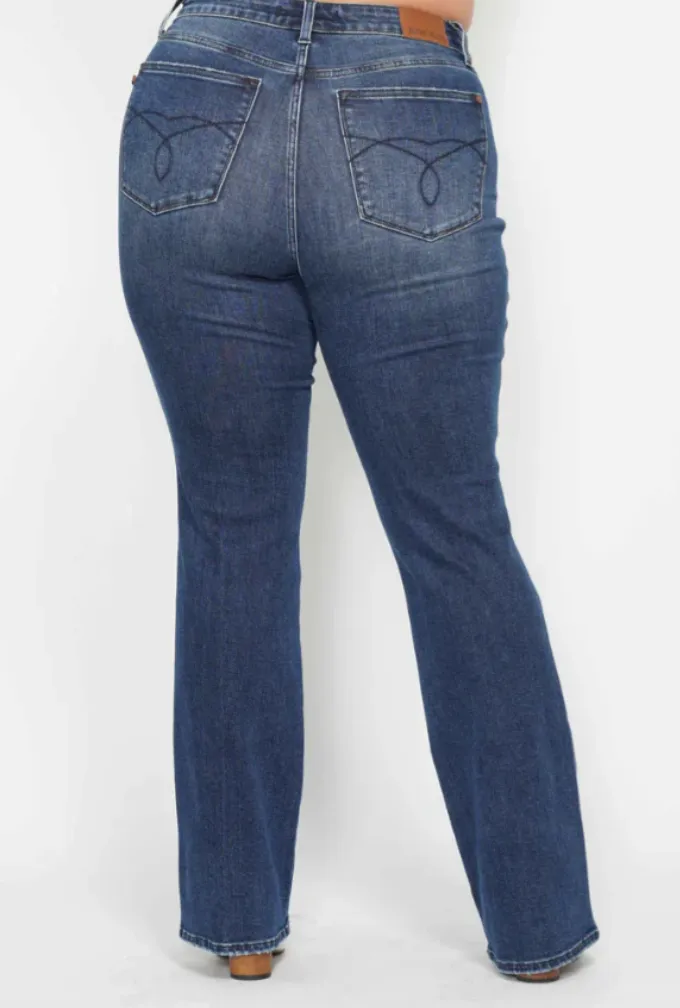Back Pocket Embroidered Bootcut Jeans - Tummy Control