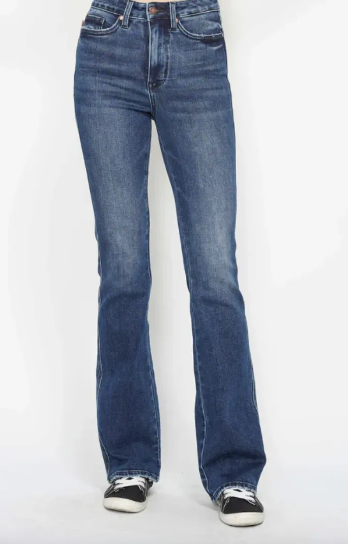 Back Pocket Embroidered Bootcut Jeans - Tummy Control