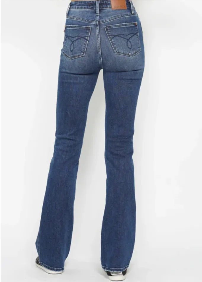 Back Pocket Embroidered Bootcut Jeans - Tummy Control