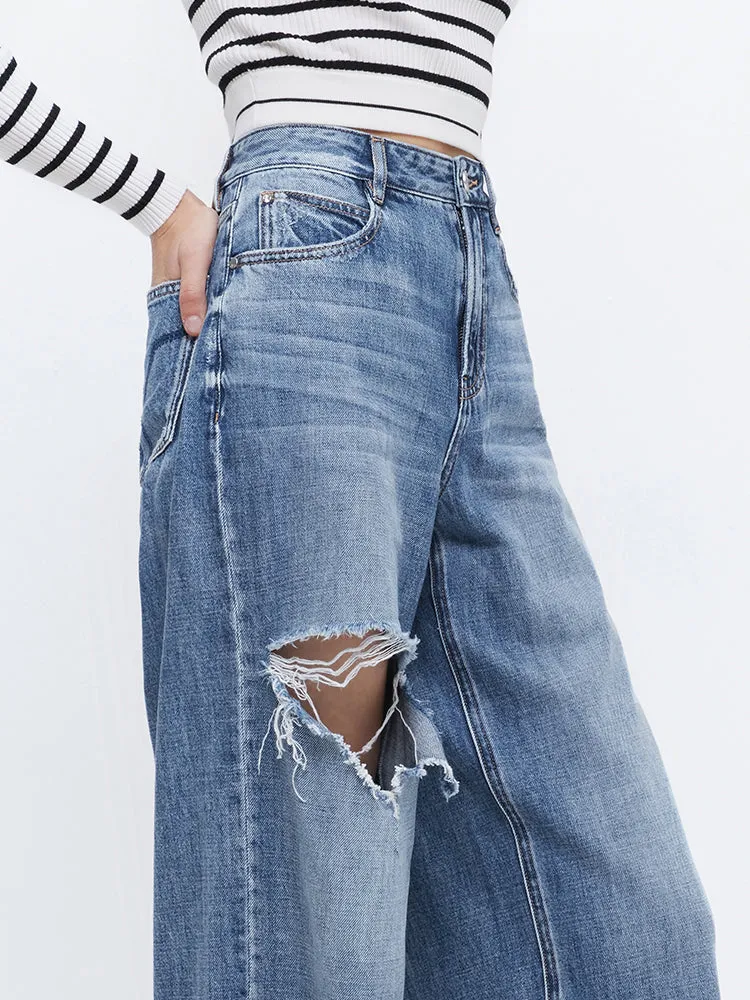 Baggy Light Blue Ripped Wide Leg Jeans