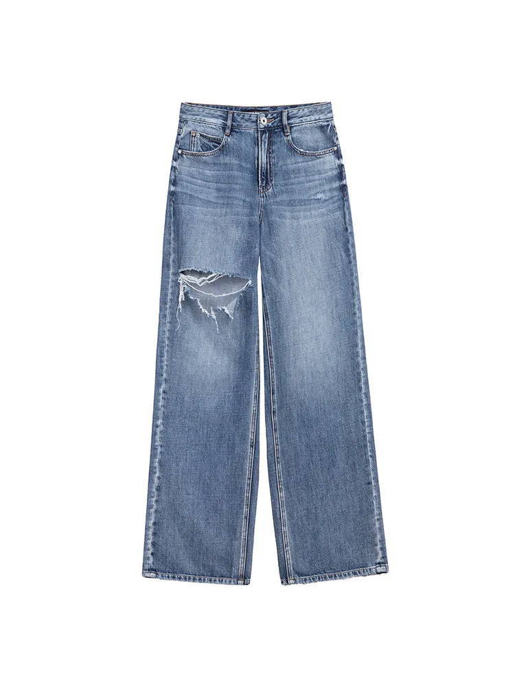 Baggy Light Blue Ripped Wide Leg Jeans