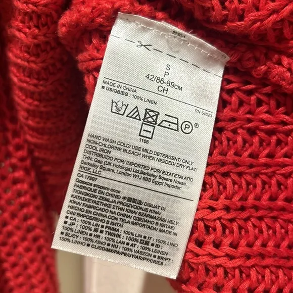 Banana Republic 100% Linen Chunky Knit V-Neck Sweater Red Small