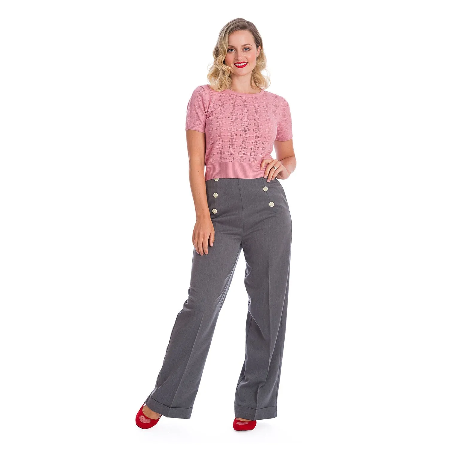 Banned Apparel Grey Adventures Ahead Button Trousers