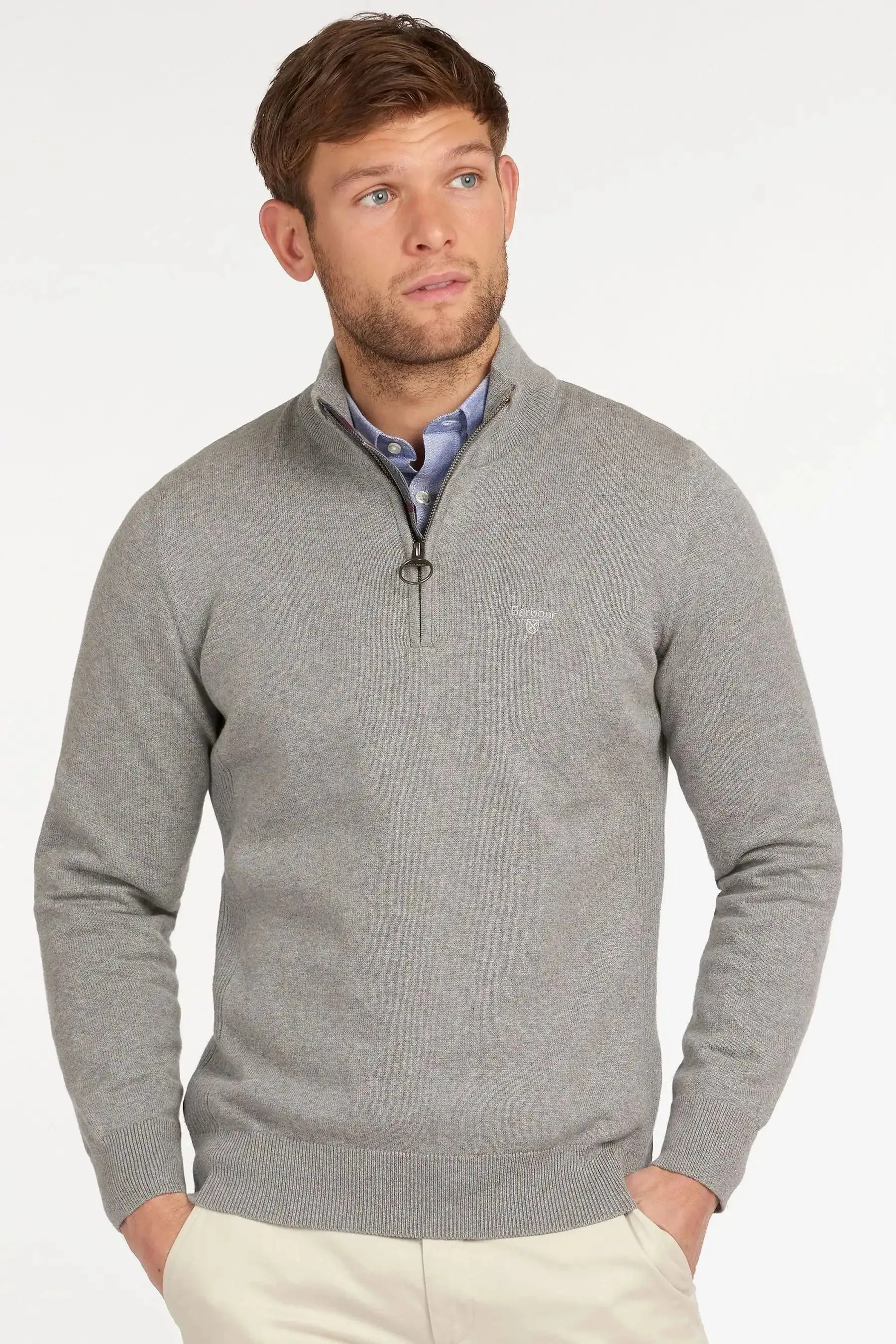 Barbour Mens Cotton Half Zip Sweater Grey Marl