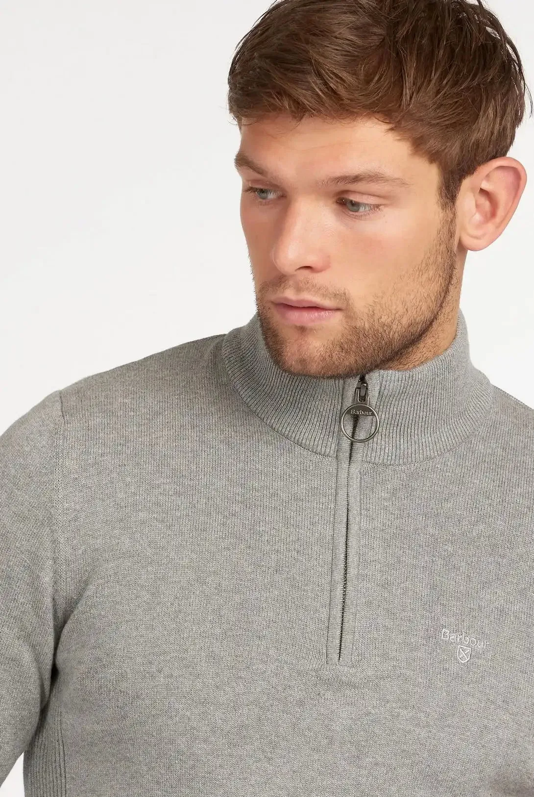 Barbour Mens Cotton Half Zip Sweater Grey Marl