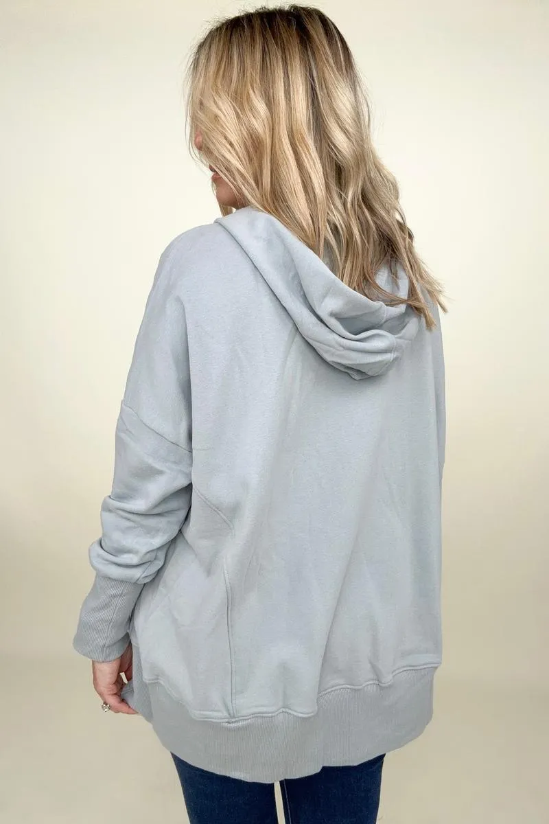 Batwing Sleeve Buttoned Hoodie with Pockets