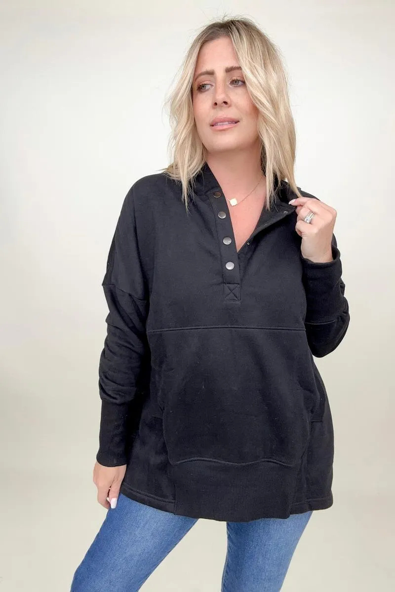 Batwing Sleeve Buttoned Hoodie with Pockets