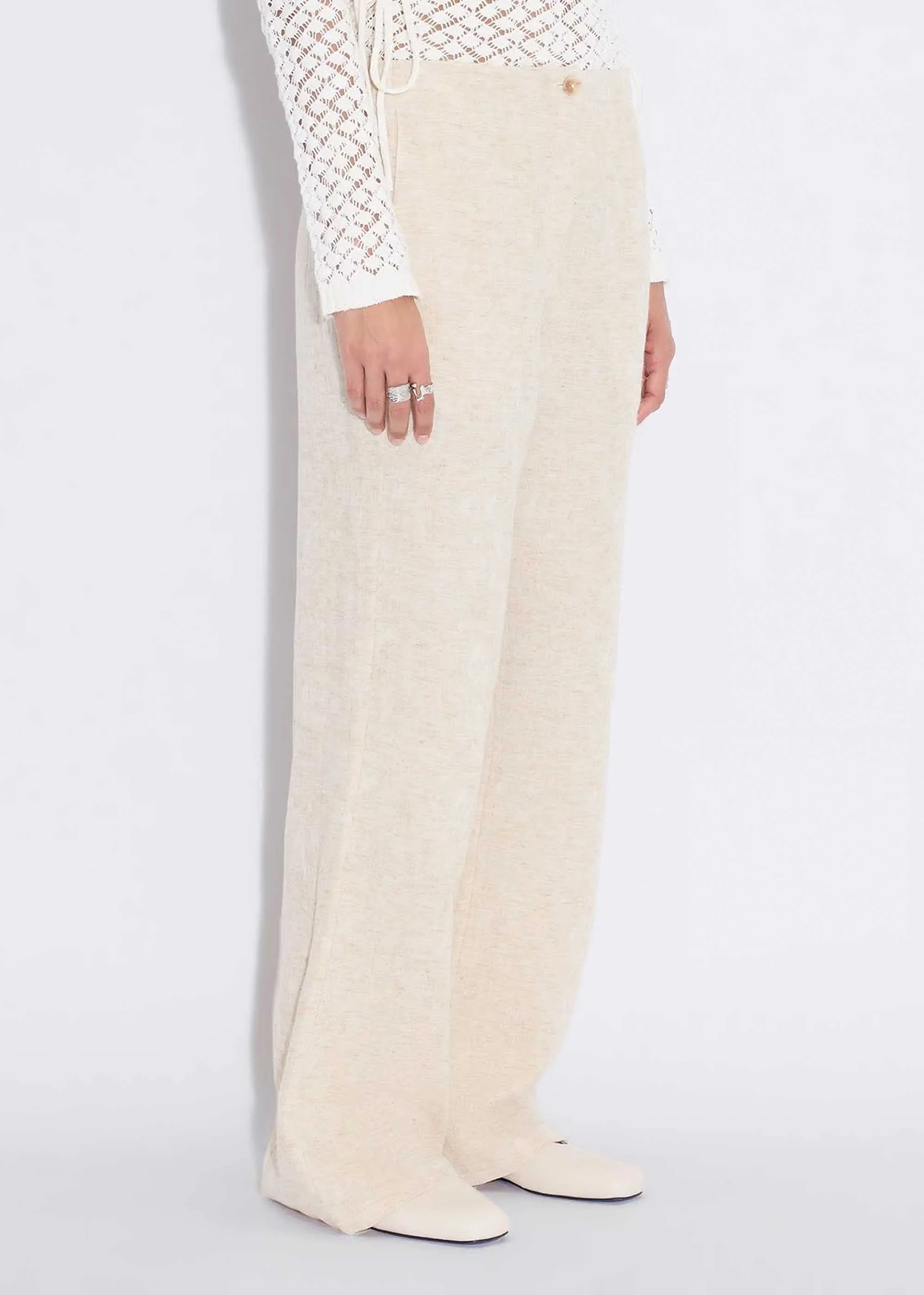 Beige Linen Casual Pant