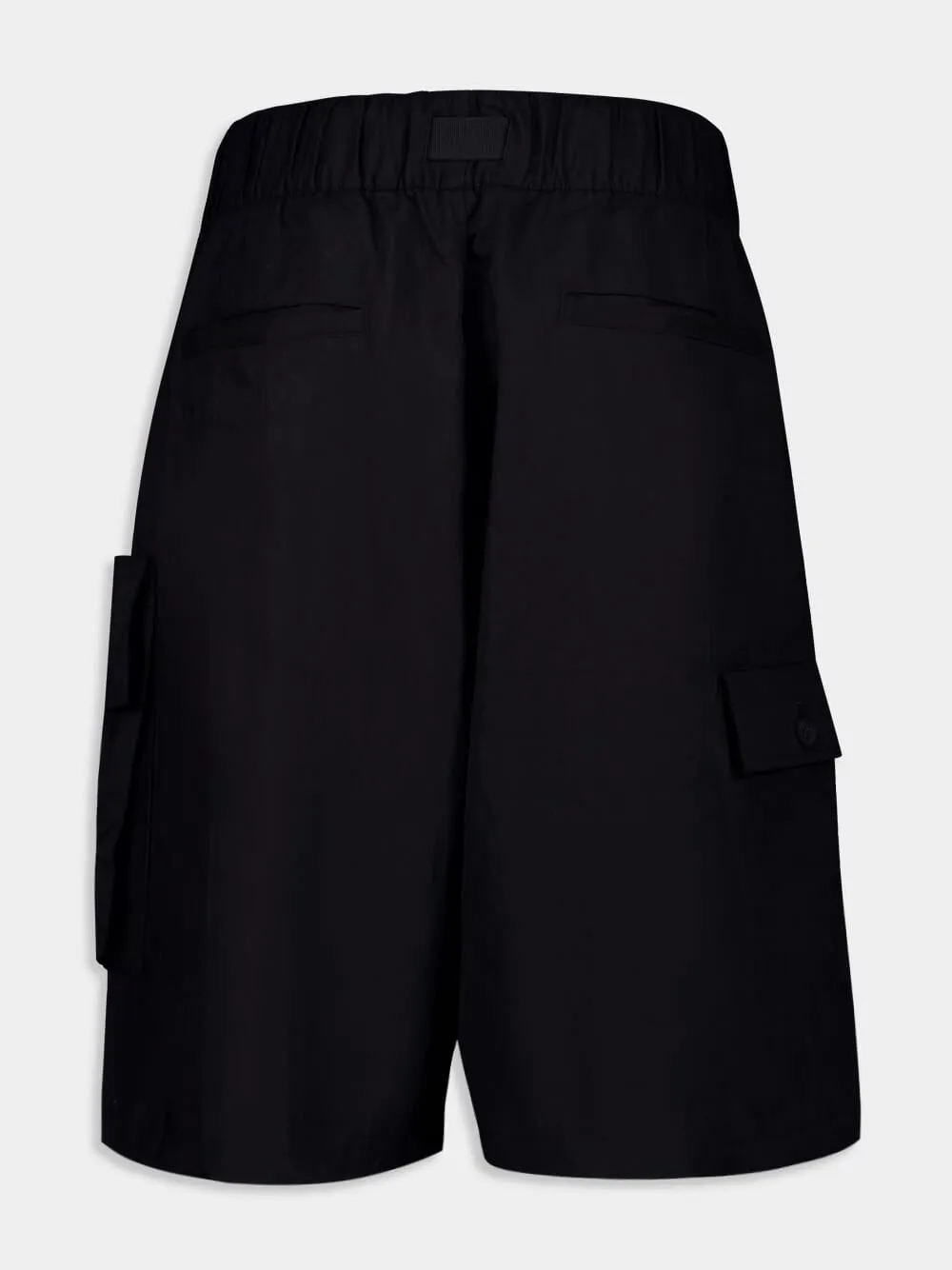 Black Crinkled Twill Cargo Shorts