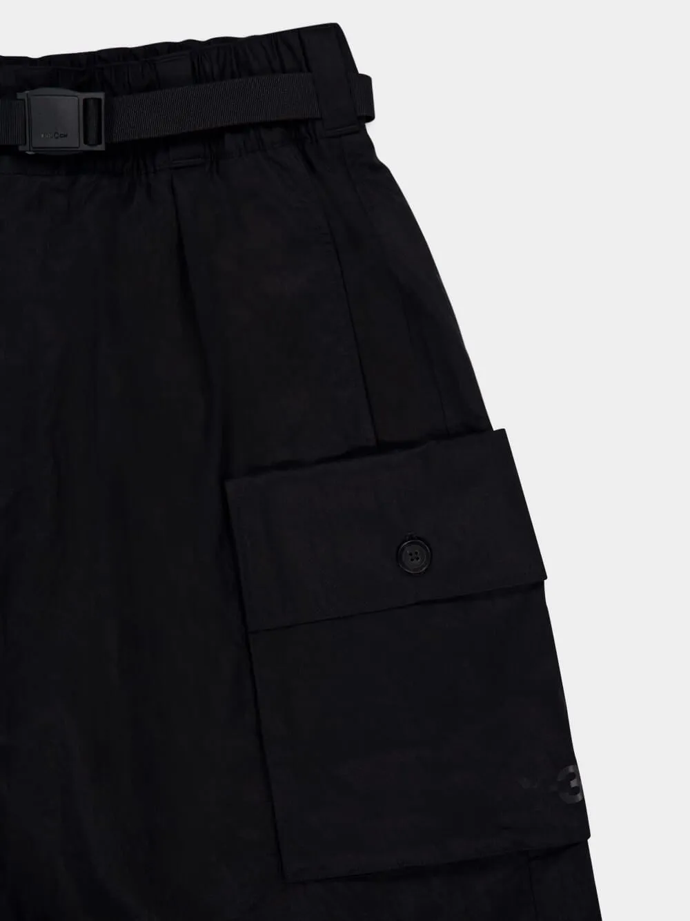 Black Crinkled Twill Cargo Shorts