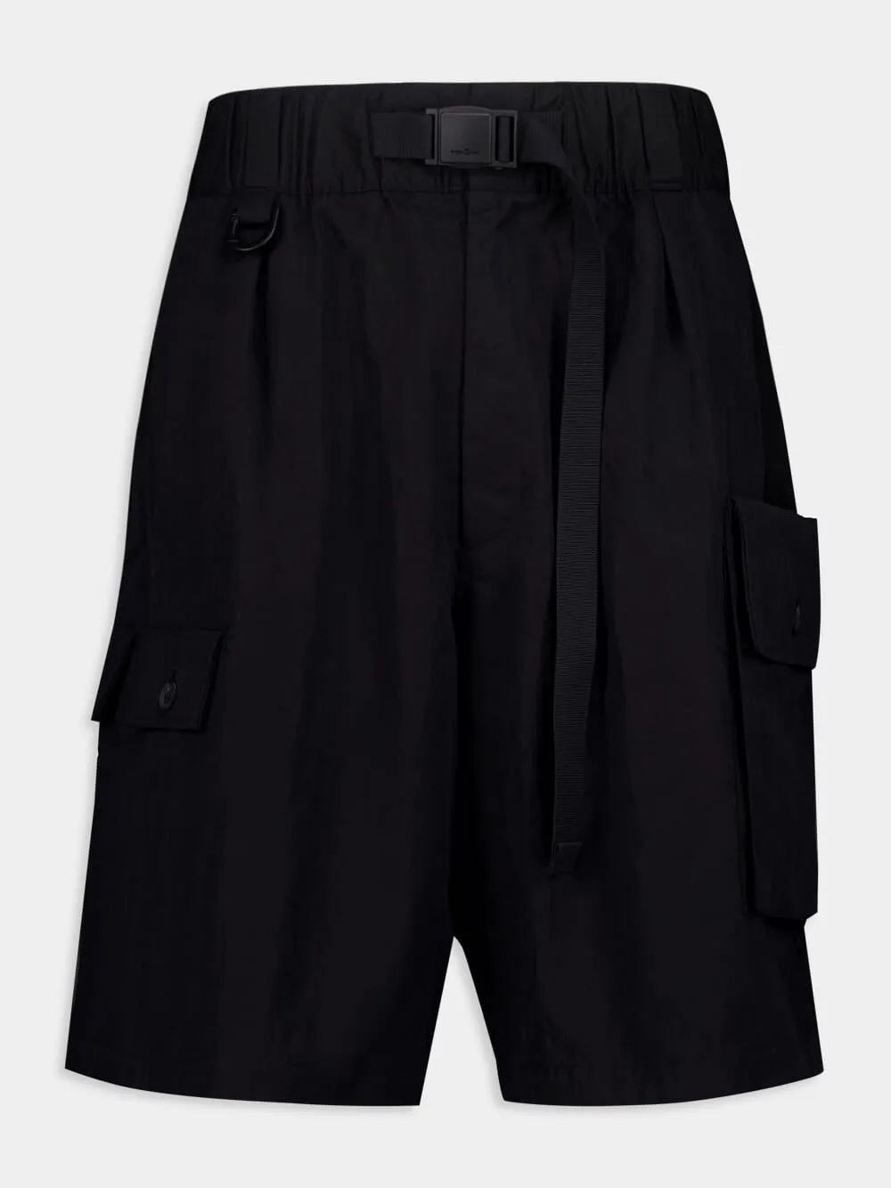 Black Crinkled Twill Cargo Shorts