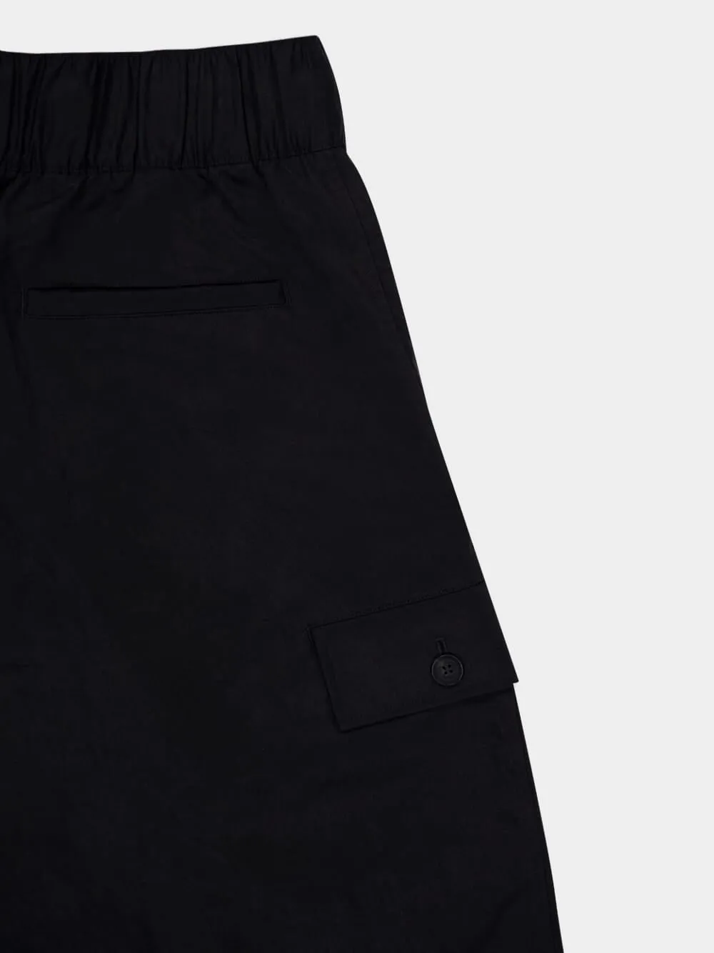Black Crinkled Twill Cargo Shorts