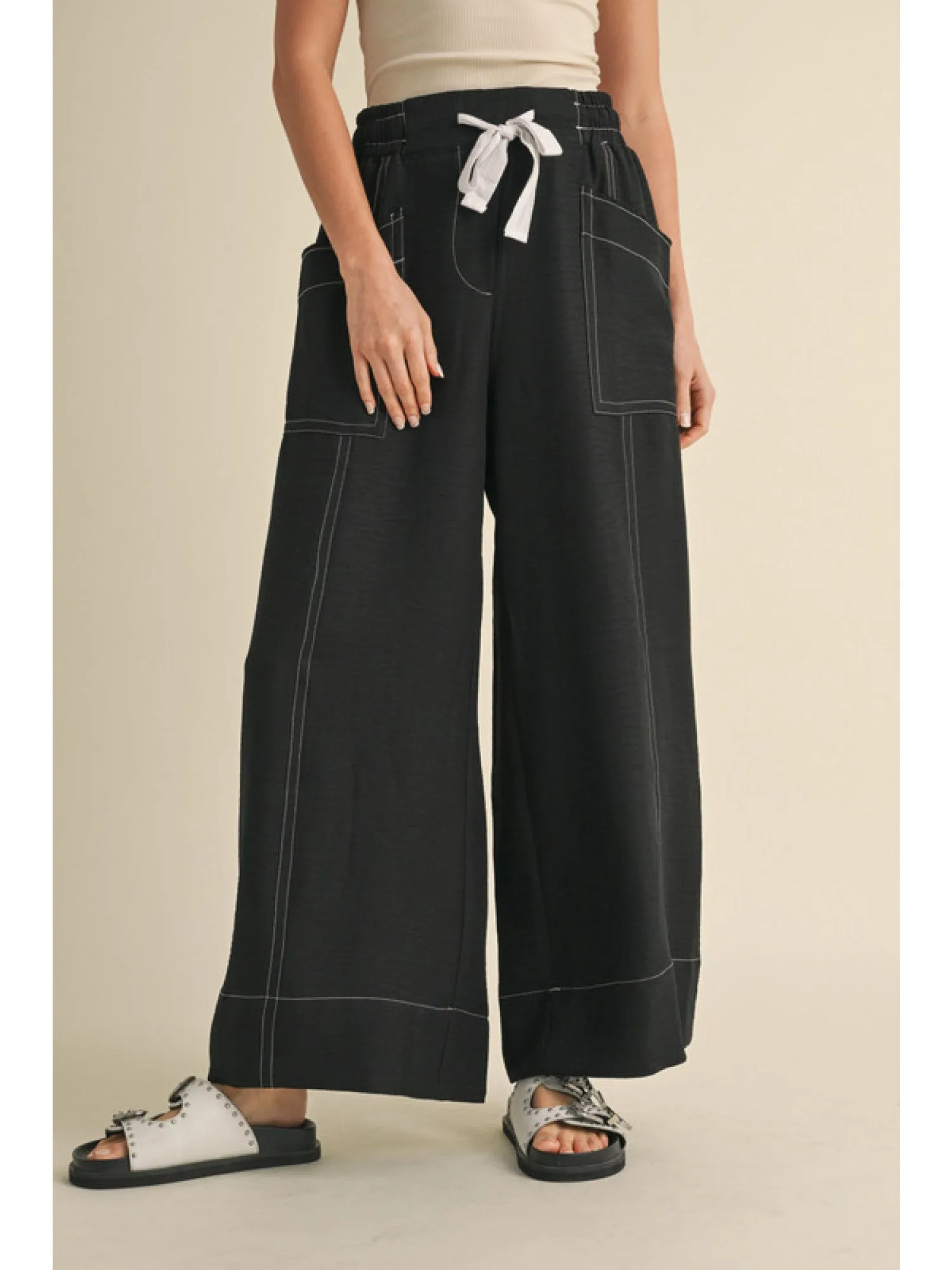 Black Lightweight Drawstring Cargo Pants