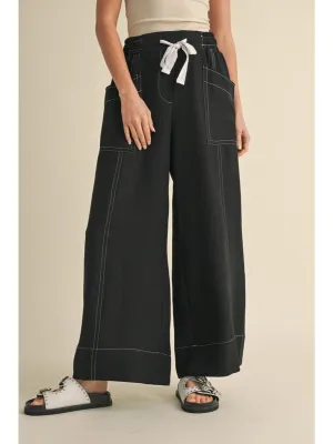 Black Lightweight Drawstring Cargo Pants
