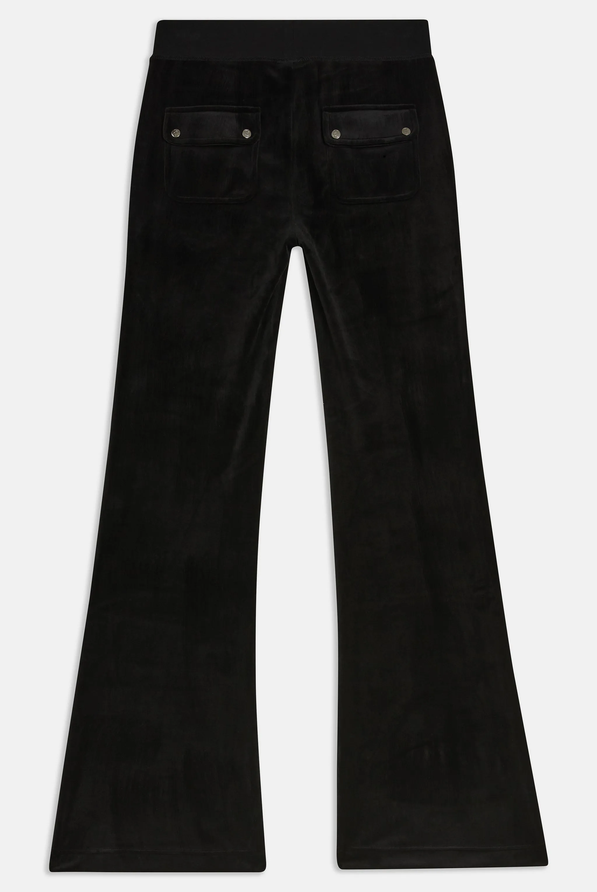 BLACK LOW RISE FLARE POCKET CLASSIC VELOUR TRACK PANT