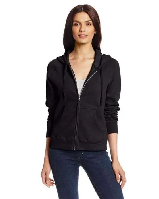 Black Plain Fleece Zipper Hoodie For Women