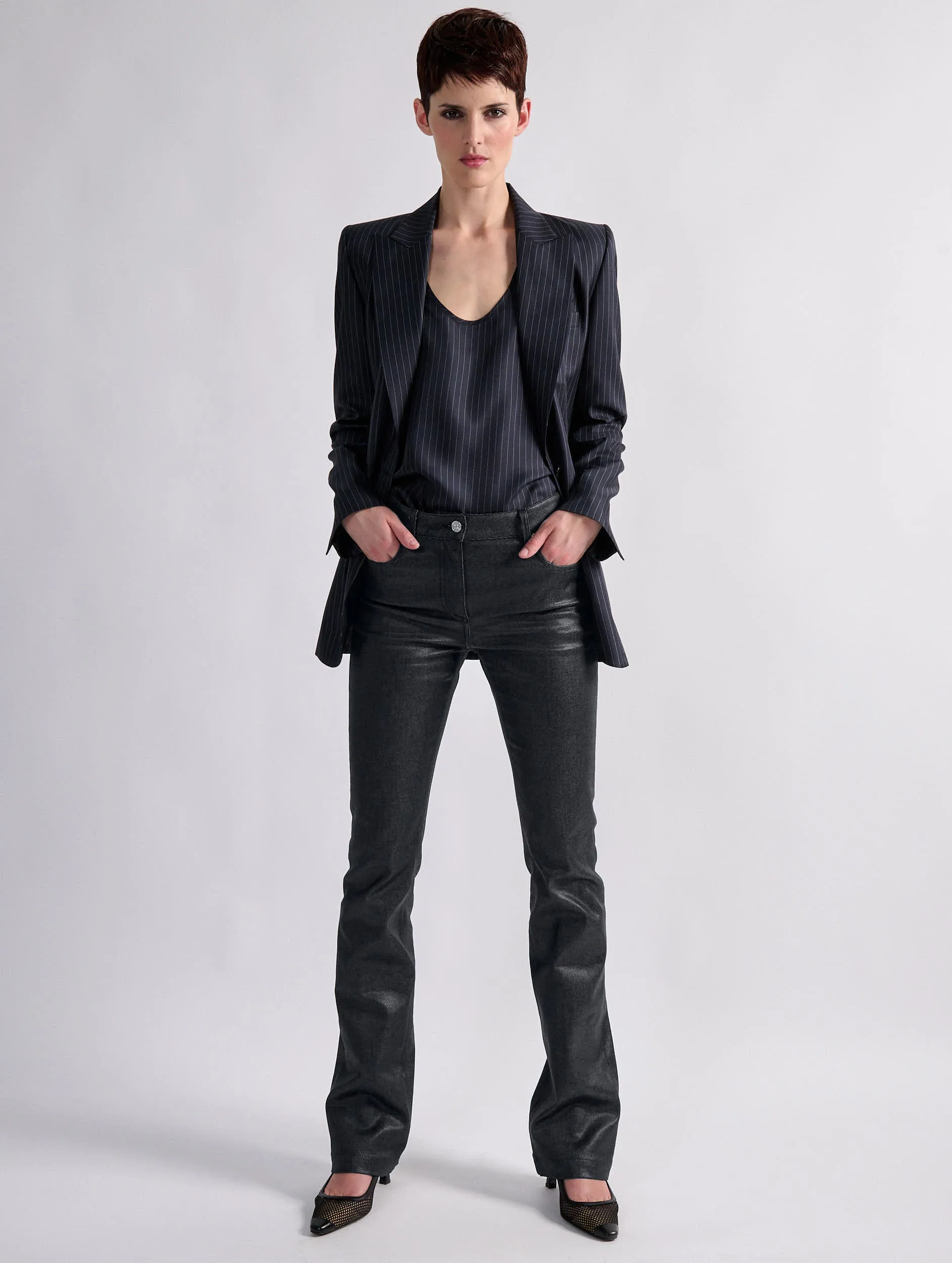 Black resin denim 5-pocket straight fit jeans