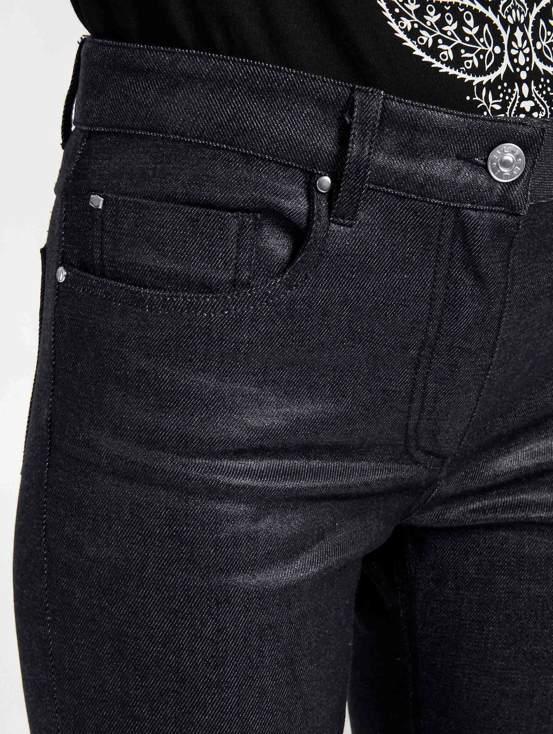 Black resin denim 5-pocket straight fit jeans