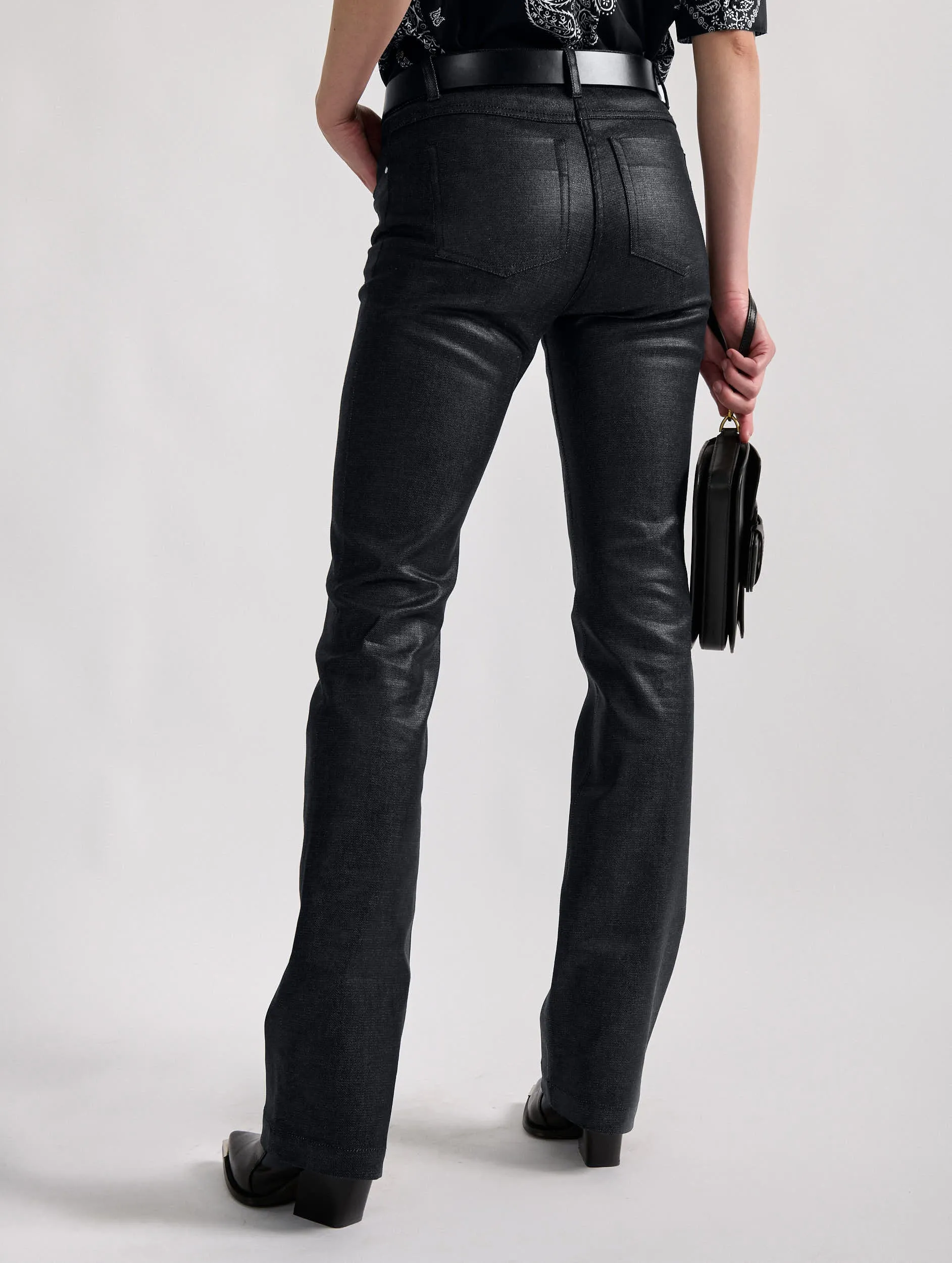 Black resin denim 5-pocket straight fit jeans