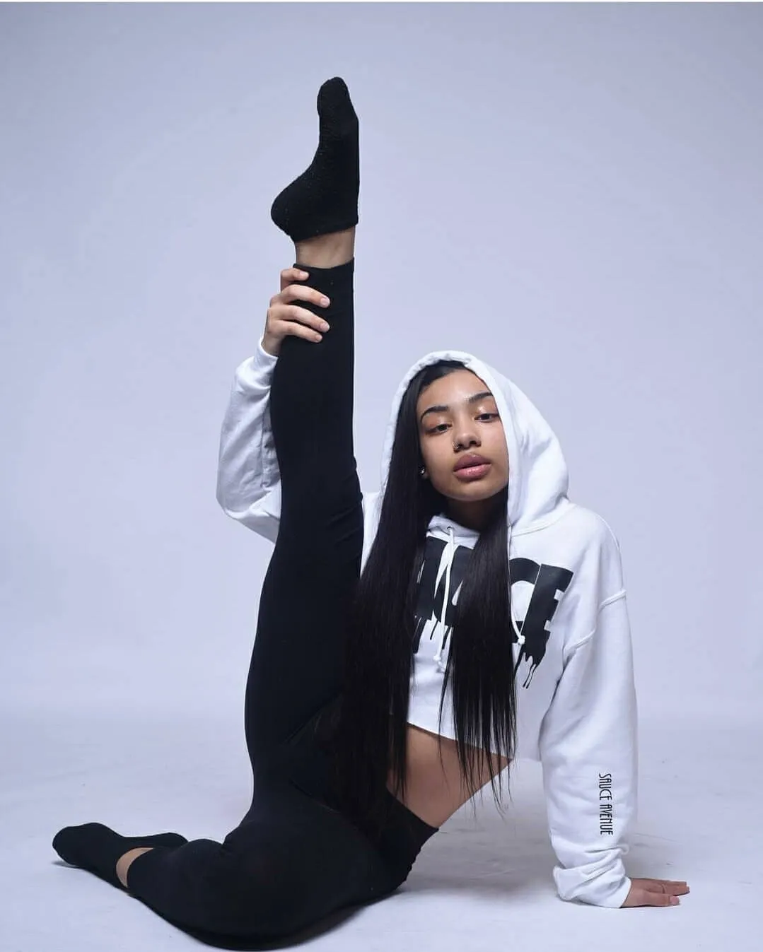 Black Sauce | White Crop Top Hoodie