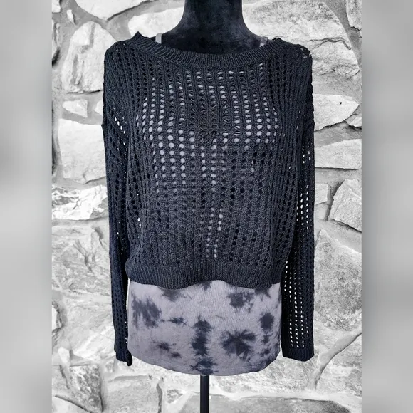 Black Wide Hole Knit Women's Sweater