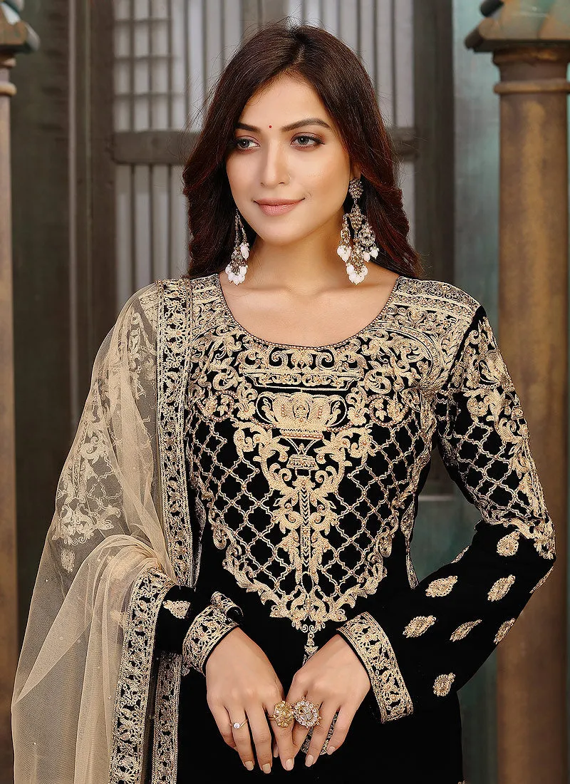 Black Zari Embroidered Pant Style Suit