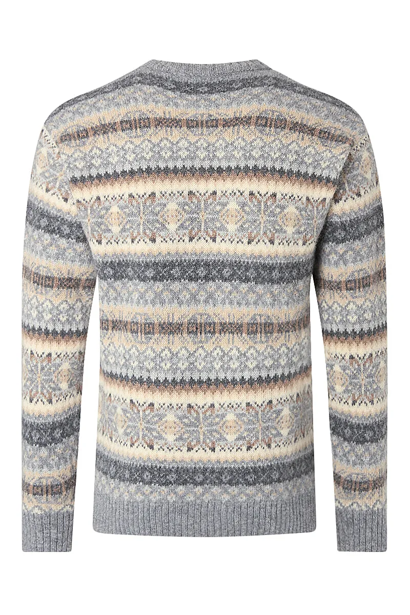 Blue & Grey Fair Isle Crew Neck Jumper