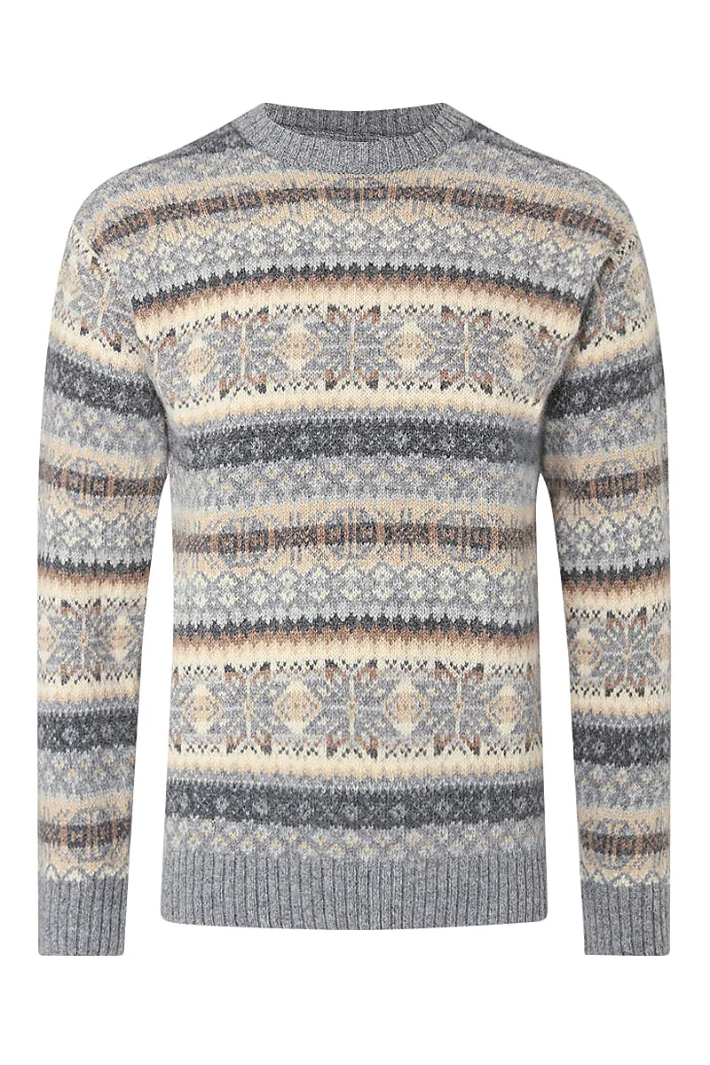 Blue & Grey Fair Isle Crew Neck Jumper