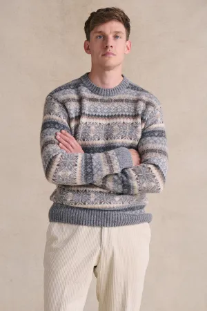 Blue & Grey Fair Isle Crew Neck Jumper