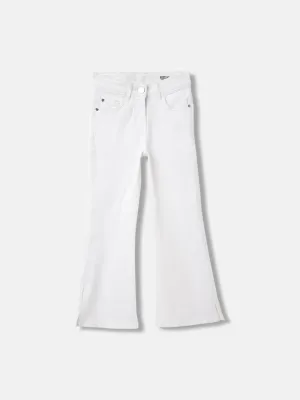 Blue Giraffe Girls White Solid Bootcut Jeans