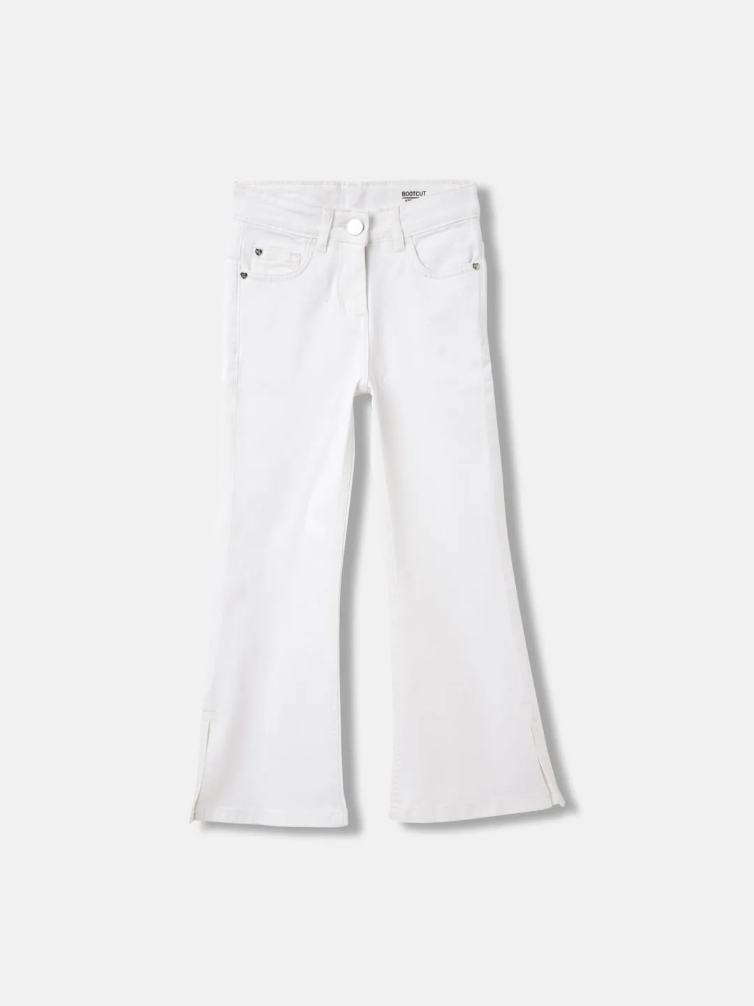 Blue Giraffe Girls White Solid Bootcut Jeans