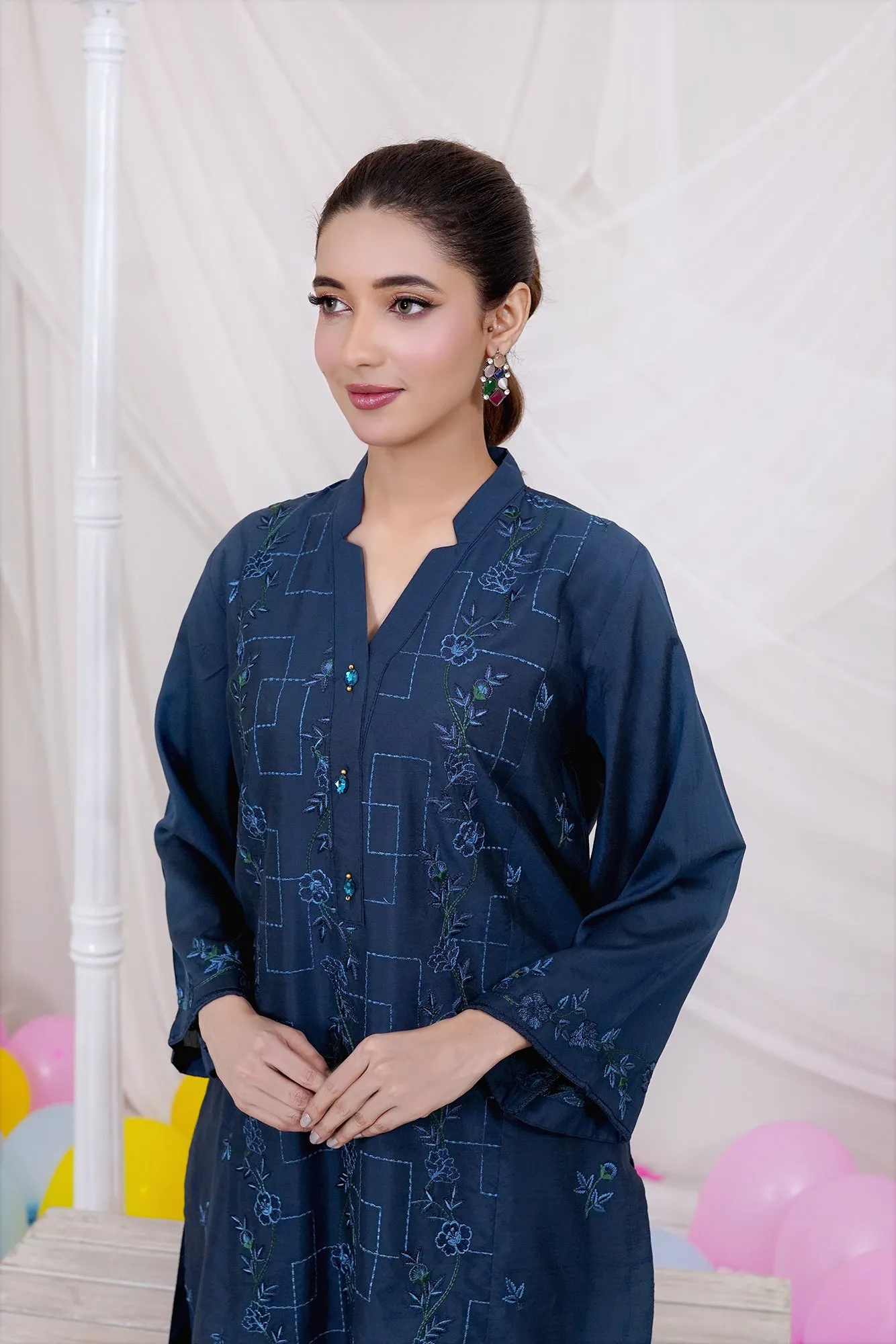 Blue Katan Silk Embroidered 2-Piece Set