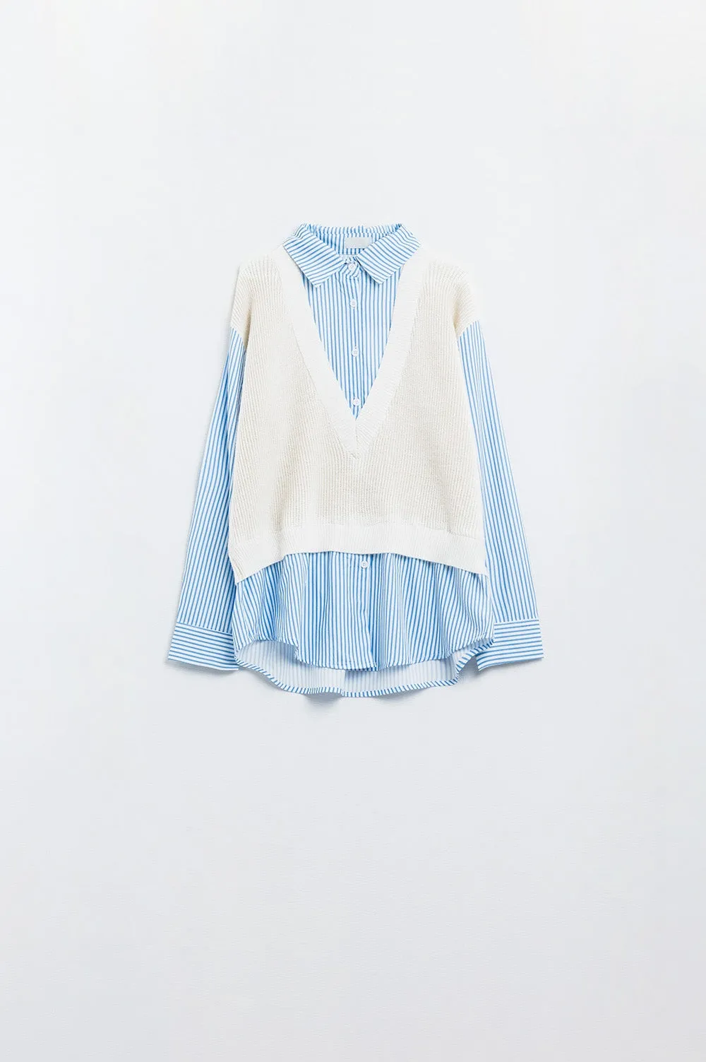 blue striped shirt and sweater in one piece