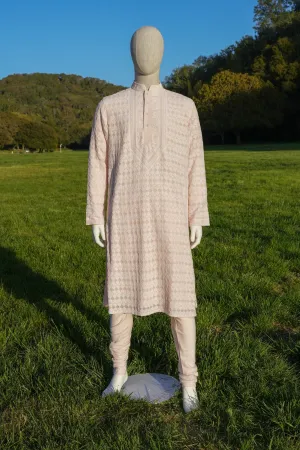 Blush Pink Chikankari Georgette Mens Kurta