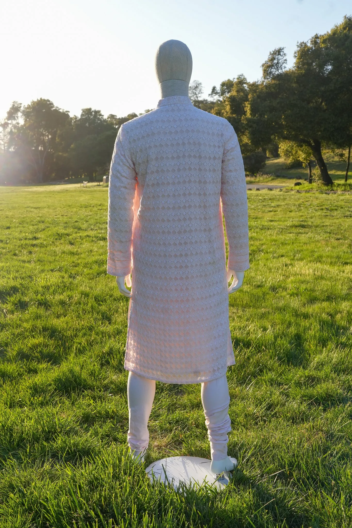 Blush Pink Chikankari Georgette Mens Kurta
