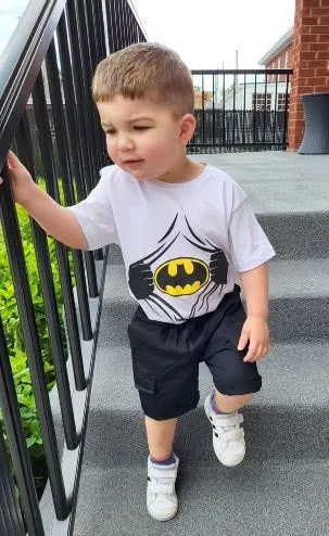 Boys Batman Super Hero Tee and black cotton cargo shorts set - Kids clothes