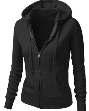 BRANDSTITCH Black Plain Fleece Zipper Hoodie For Women