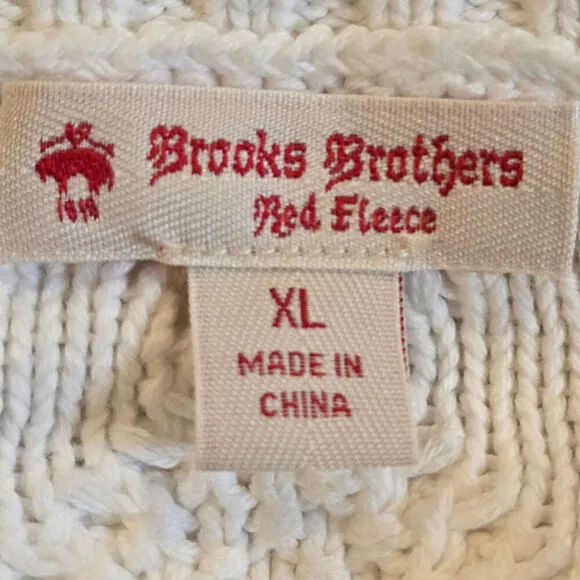 Brooks Brothers Red Fleece 100% Cotton White Chunky Cable Fisherman Sweater XL