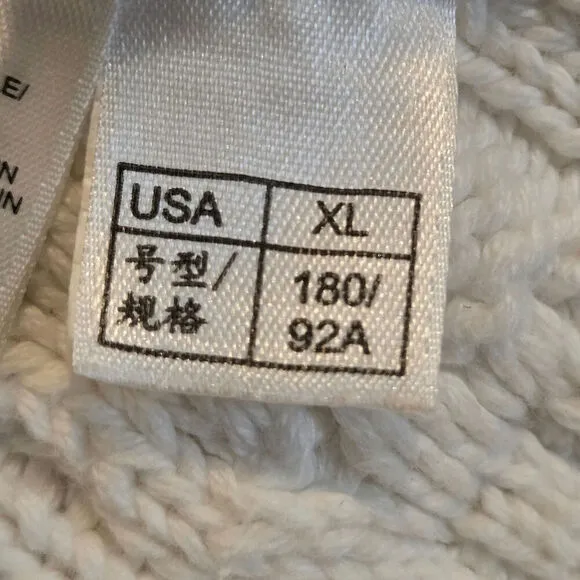 Brooks Brothers Red Fleece 100% Cotton White Chunky Cable Fisherman Sweater XL