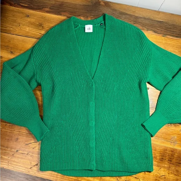 Cabi Women’s Emerald Kelly Green Lucky Cardigan Chunky Knit Button V-Neck Size S