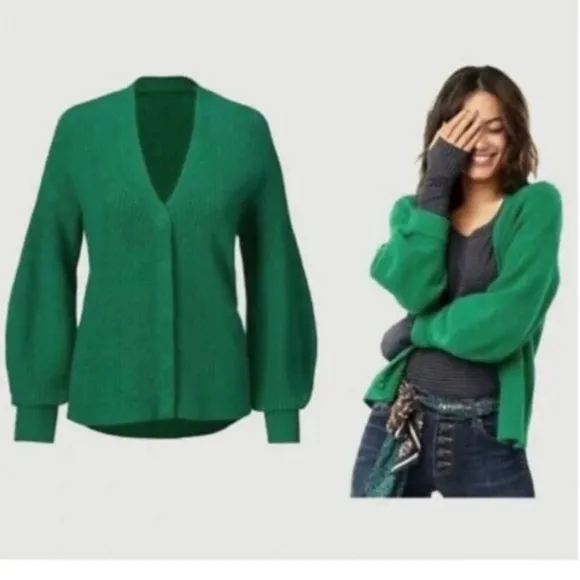 Cabi Women’s Emerald Kelly Green Lucky Cardigan Chunky Knit Button V-Neck Size S