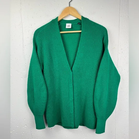 Cabi Women’s Emerald Kelly Green Lucky Cardigan Chunky Knit Button V-Neck Size S
