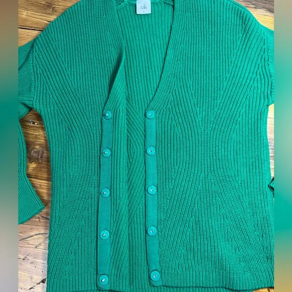 Cabi Women’s Emerald Kelly Green Lucky Cardigan Chunky Knit Button V-Neck Size S