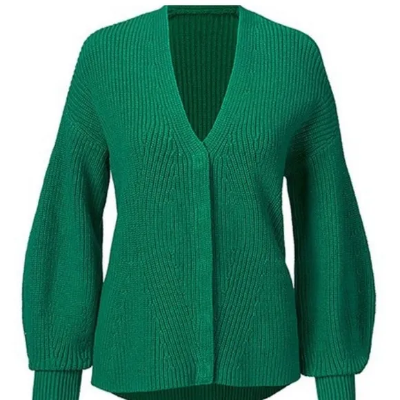 Cabi Women’s Emerald Kelly Green Lucky Cardigan Chunky Knit Button V-Neck Size S